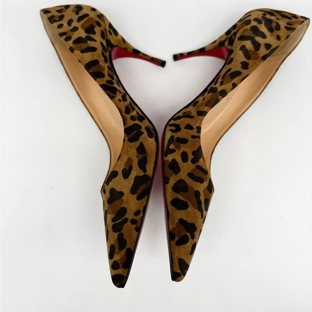 Christian Louboutin Black Brown Leopard Leather Clare 80mm pointed pumps EU 38 - Picture 4 of 8
